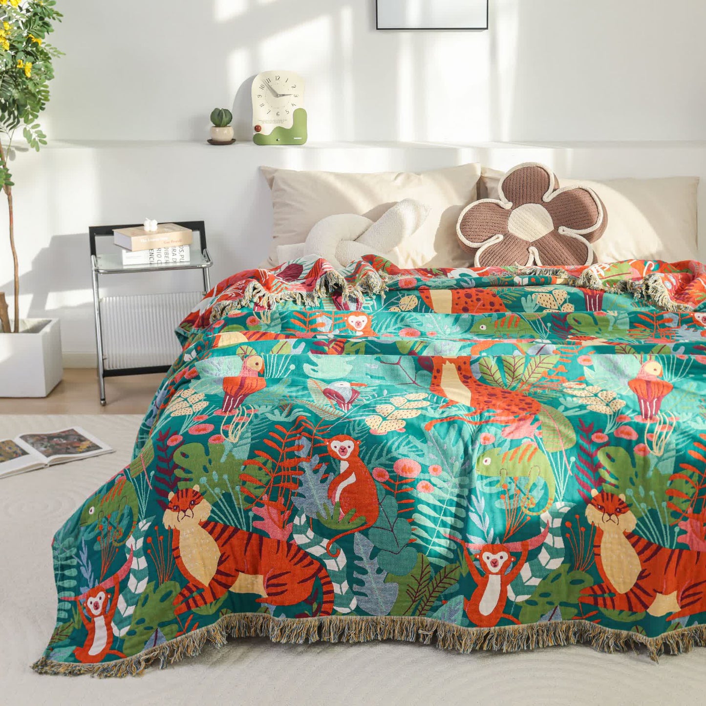 Couette réversible en gaze de coton avec animaux de la forêt