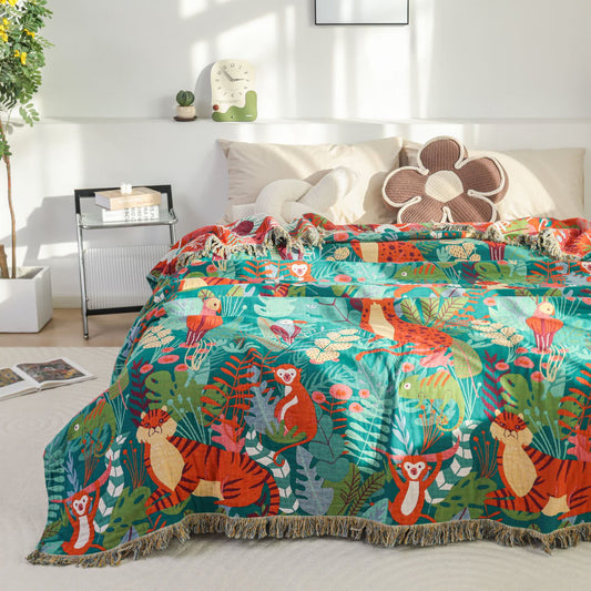 Couette réversible en gaze de coton avec animaux de la forêt