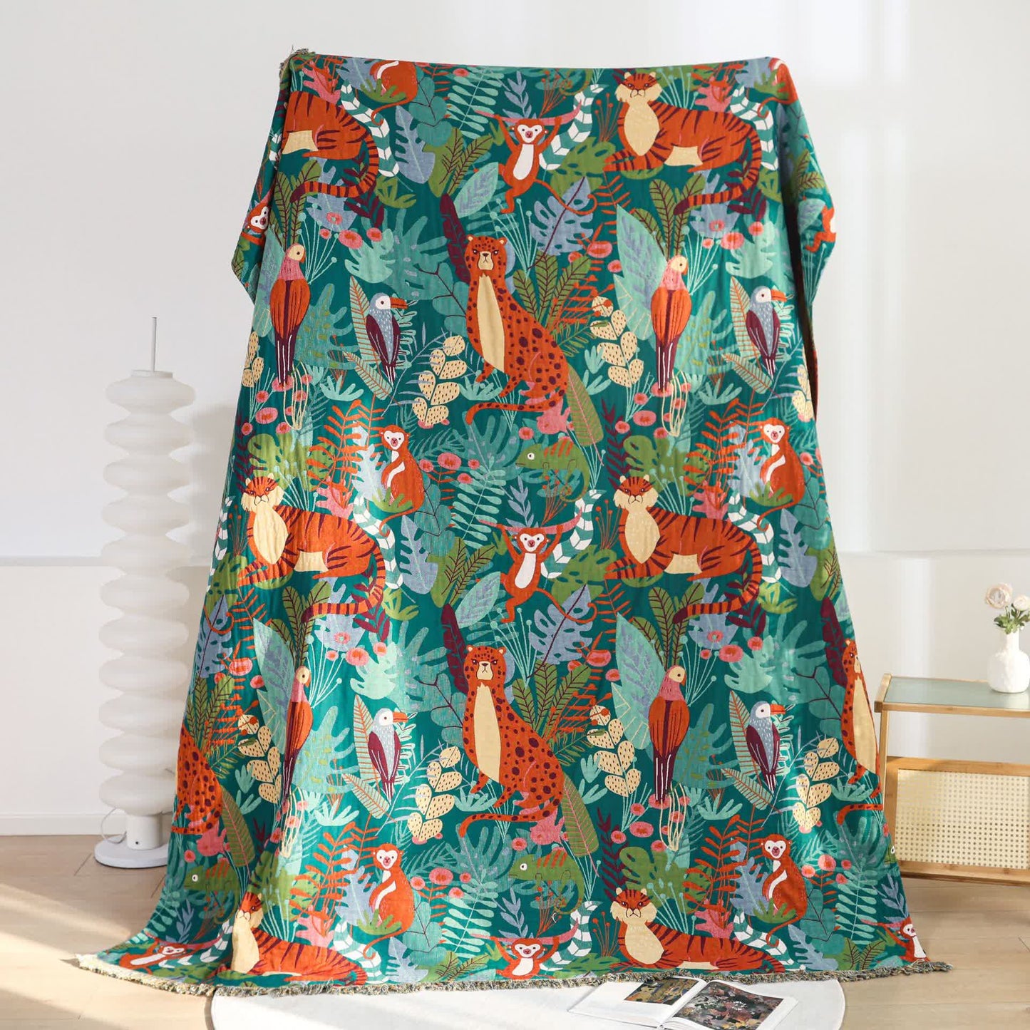 Couette réversible en gaze de coton avec animaux de la forêt