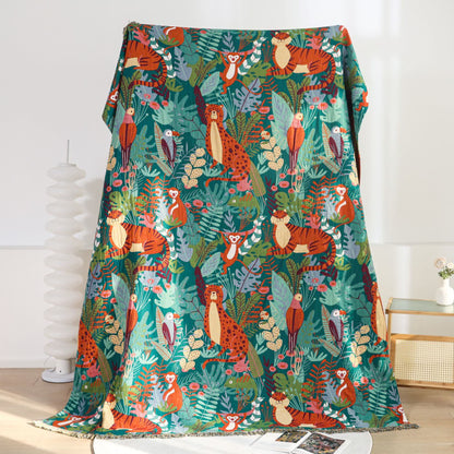 Couette réversible en gaze de coton avec animaux de la forêt