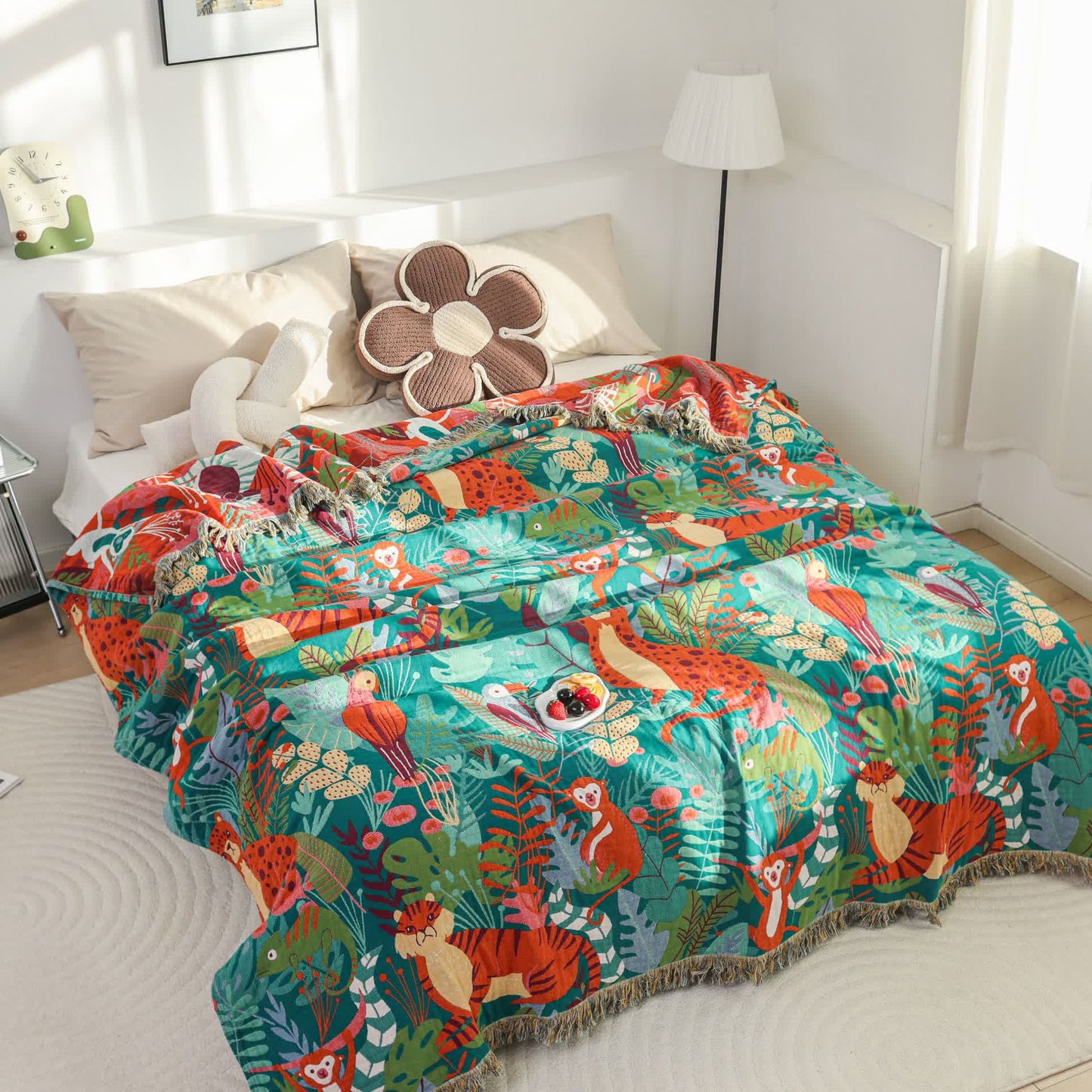 Couette réversible en gaze de coton avec animaux de la forêt