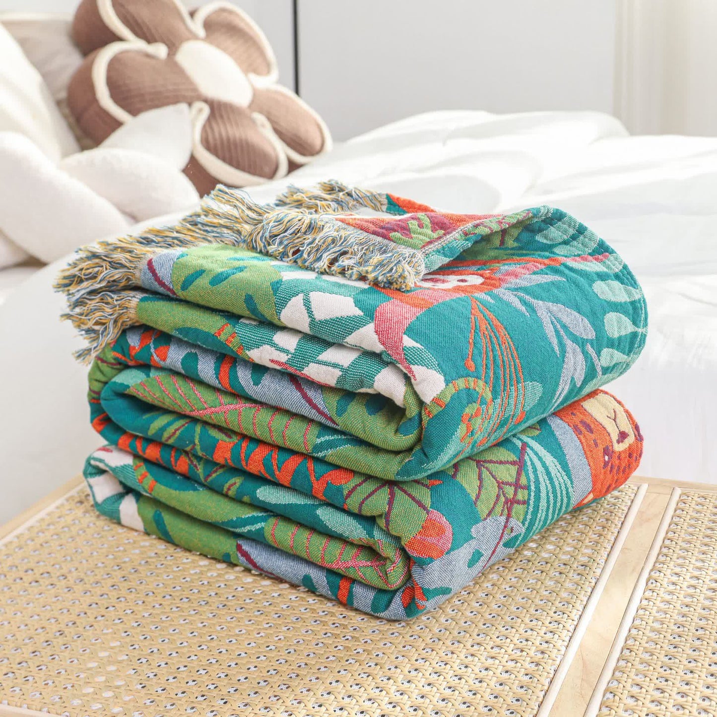 Couette réversible en gaze de coton avec animaux de la forêt