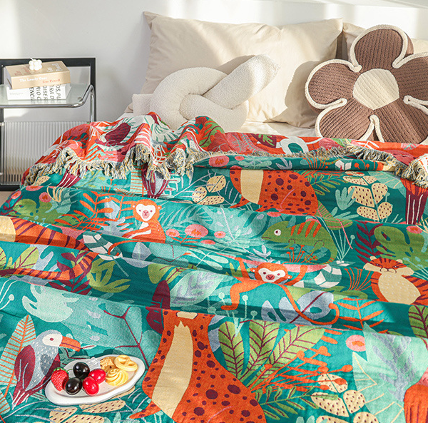 Couette réversible en gaze de coton avec animaux de la forêt