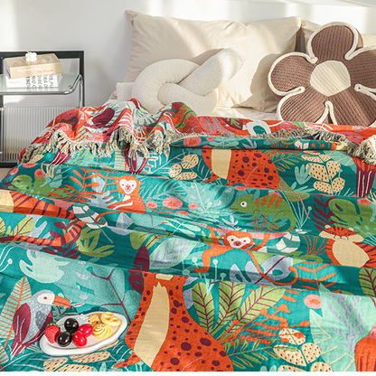 Couette réversible en gaze de coton avec animaux de la forêt