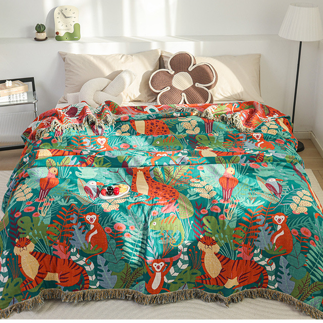 Couette réversible en gaze de coton avec animaux de la forêt