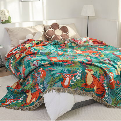Couette réversible en gaze de coton avec animaux de la forêt
