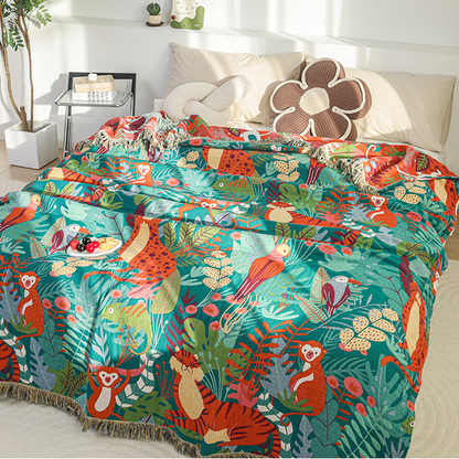 Couette réversible en gaze de coton avec animaux de la forêt