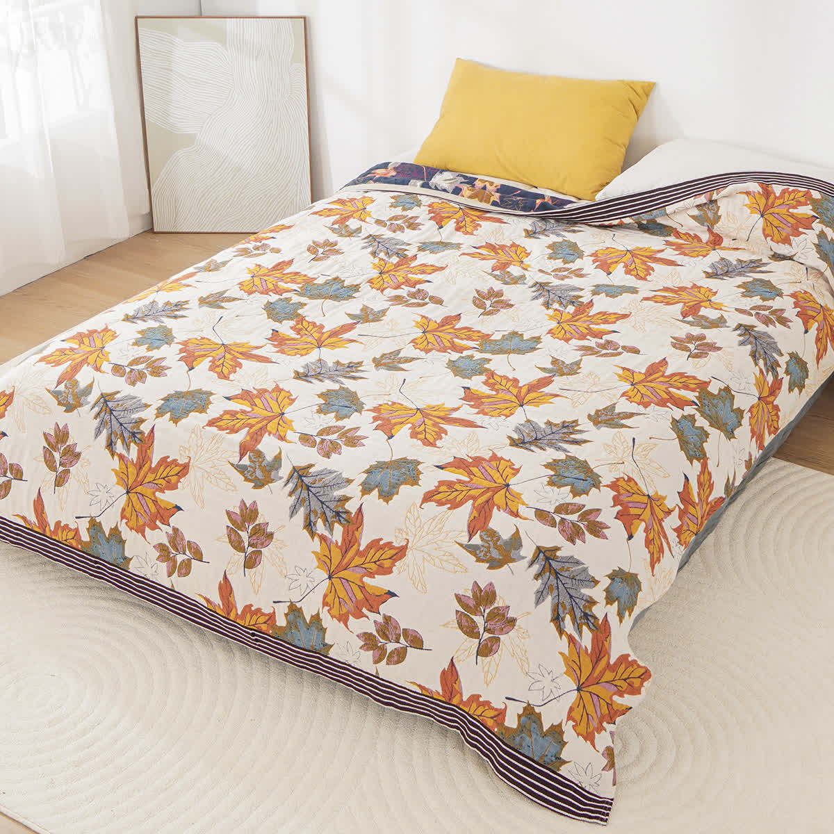 Couverture en gaze de coton respirante avec feuille d'érable