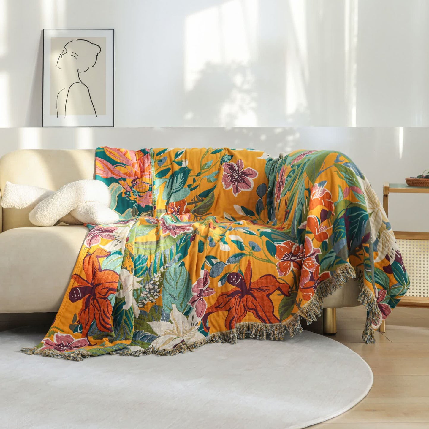 Couverture réversible en gaze de coton Rural Lily