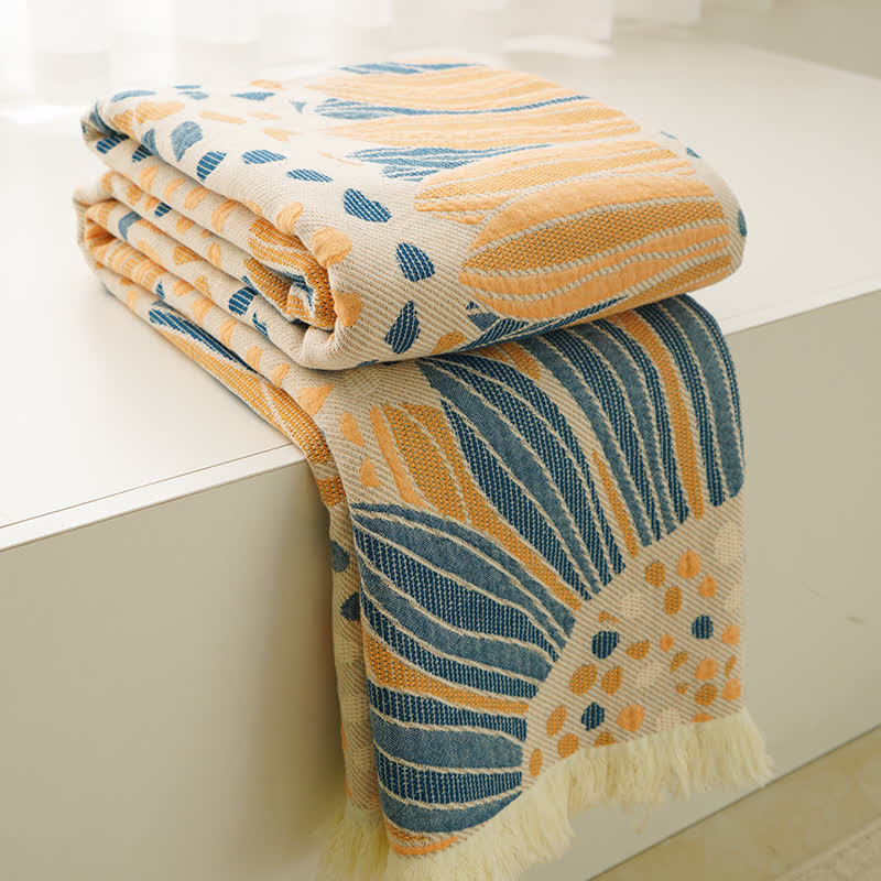 Couette à pompons et gaze de coton à motif de tournesols en fleurs