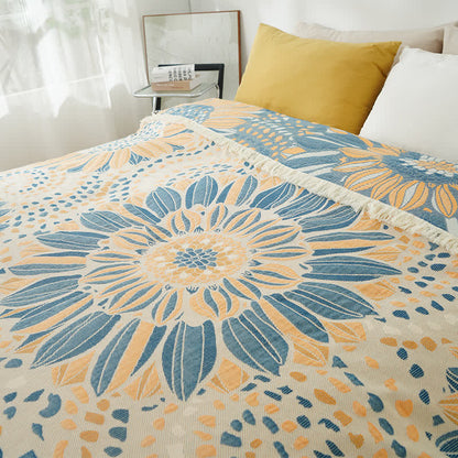 Couette à pompons et gaze de coton à motif de tournesols en fleurs