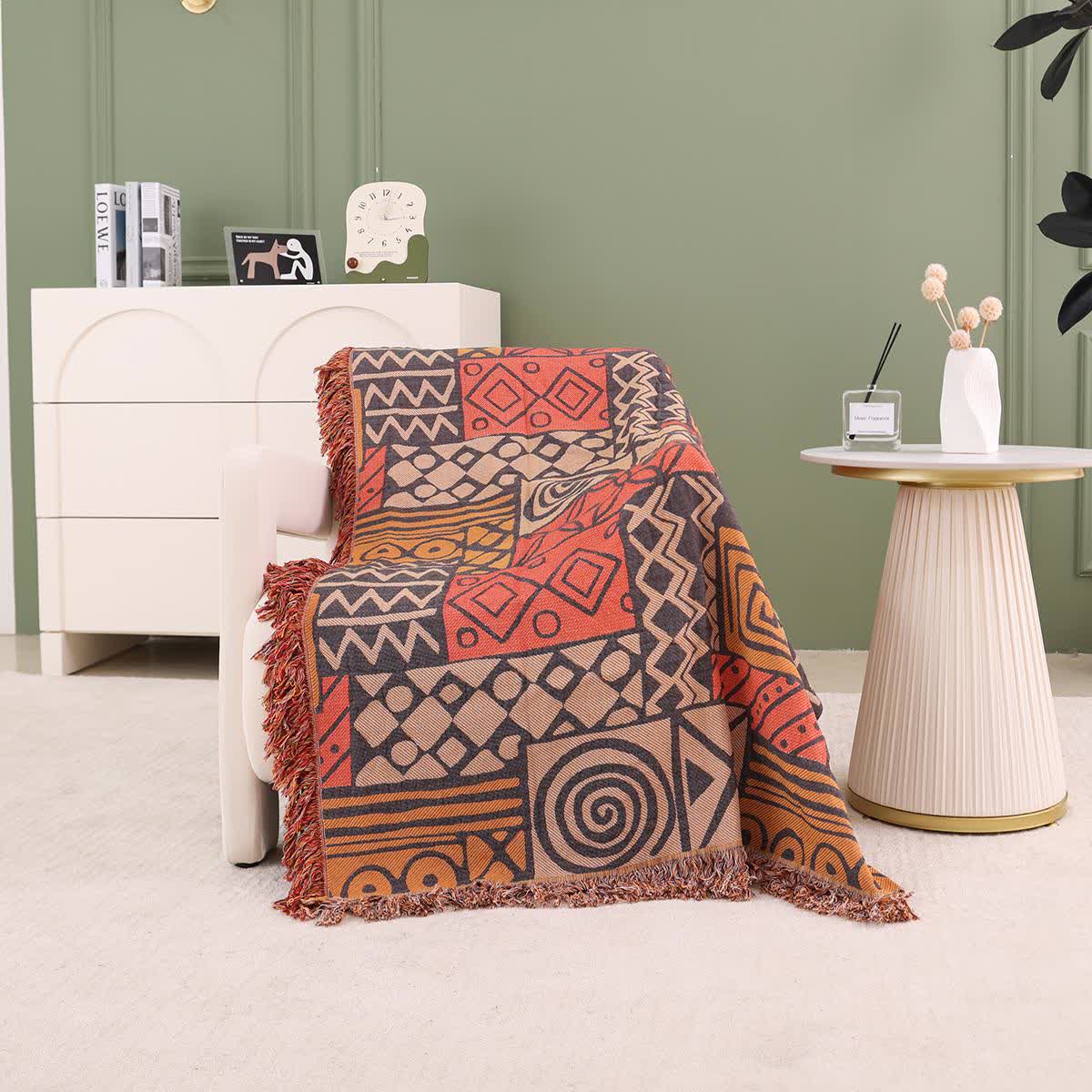 Couette réversible en gaze de coton de style bohème à motif géométrique