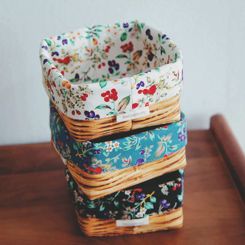 Panier de rangement en tissu rural fait main