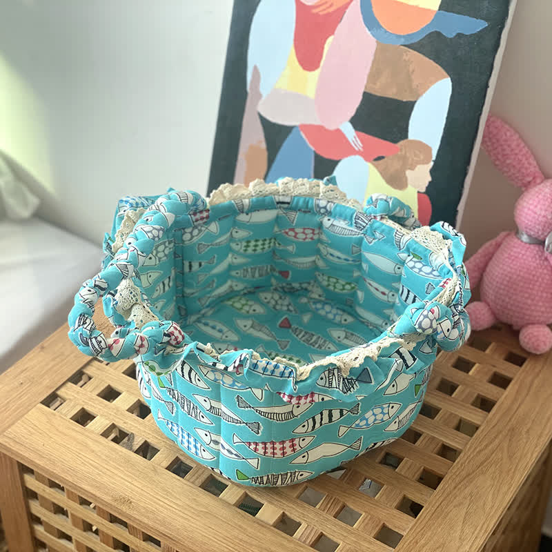 Joli panier de rangement de table en tissu fait main