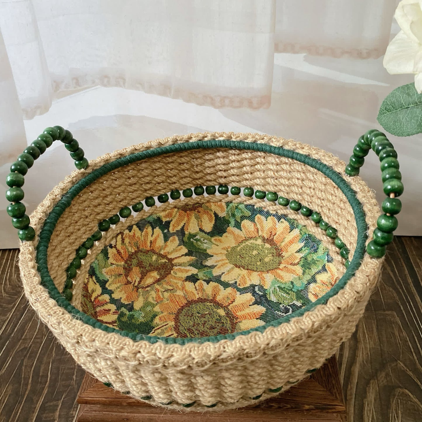 Panier de rangement de table fait main avec motif tournesol