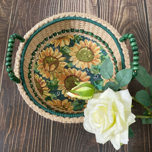 Panier de rangement de table fait main avec motif tournesol