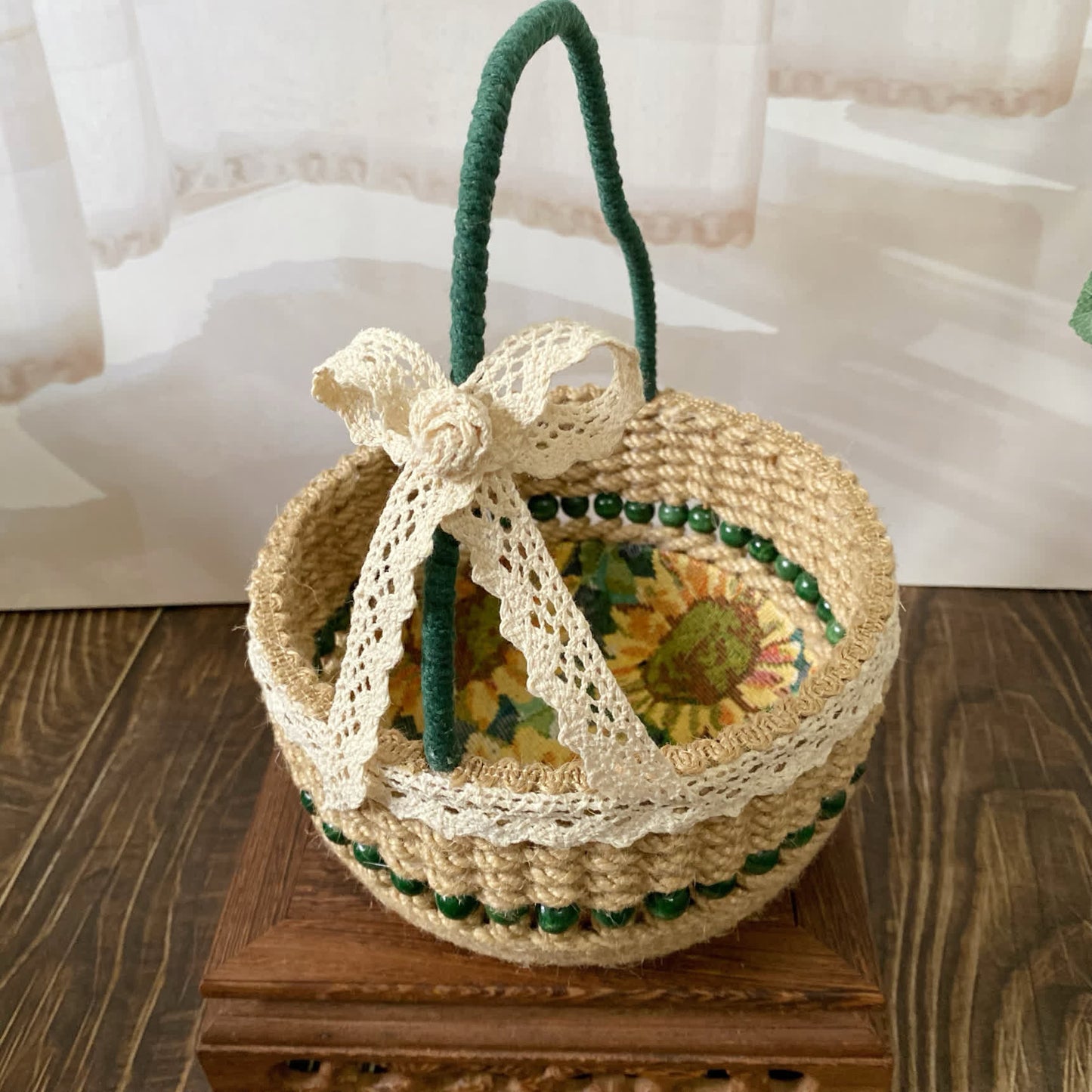 Panier de rangement de table fait main avec motif tournesol