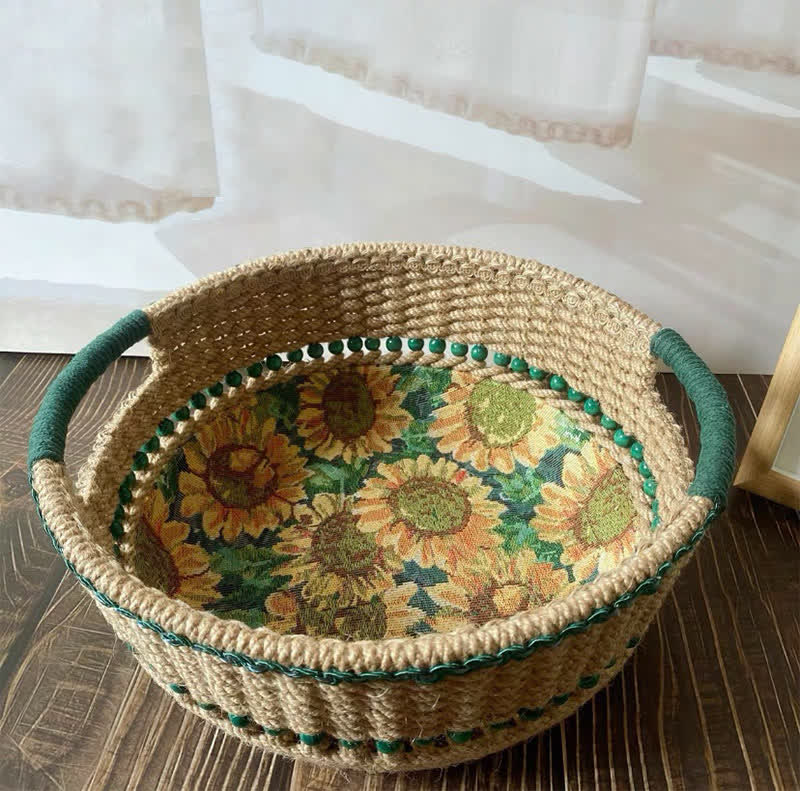 Panier de rangement de table fait main avec motif tournesol