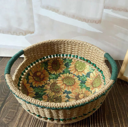 Panier de rangement de table fait main avec motif tournesol