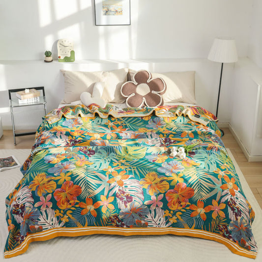 Couette en gaze de coton vibrante avec fleurs et feuilles