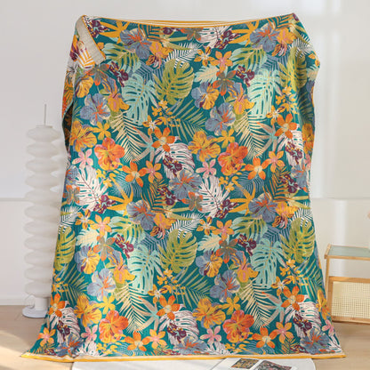 Couette en gaze de coton vibrante avec fleurs et feuilles