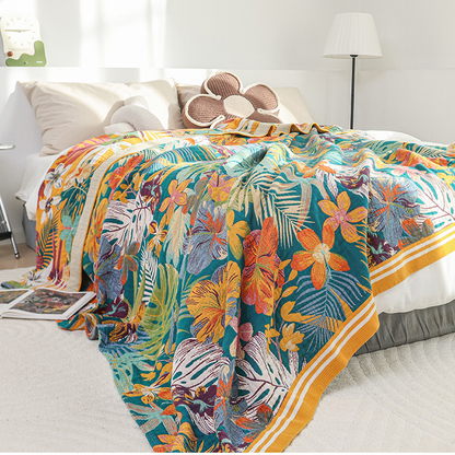 Couette en gaze de coton vibrante avec fleurs et feuilles