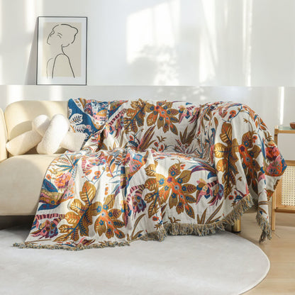 Couette légère en gaze de coton avec motif de feuilles rétro