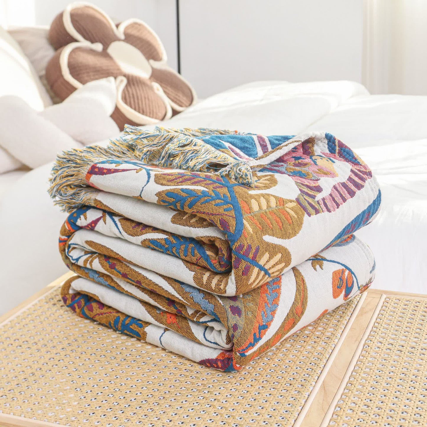 Couette légère en gaze de coton avec motif de feuilles rétro