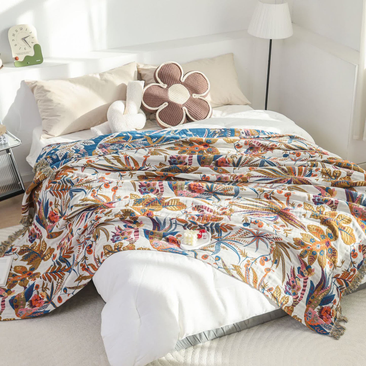 Couette légère en gaze de coton avec motif de feuilles rétro