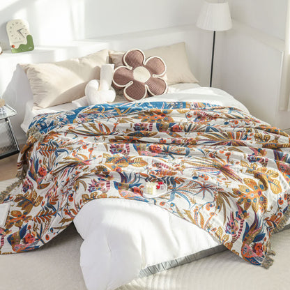 Couette légère en gaze de coton avec motif de feuilles rétro