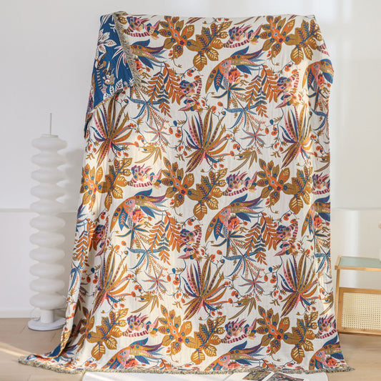 Couverture légère en gaze de coton avec motif de feuilles rétro