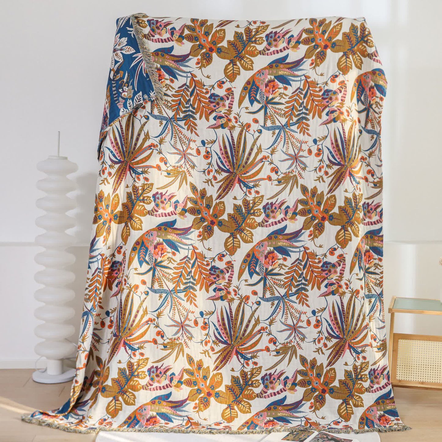 Couette légère en gaze de coton avec motif de feuilles rétro