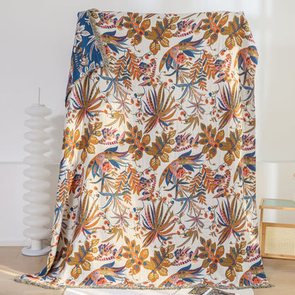 Couette légère en gaze de coton avec motif de feuilles rétro