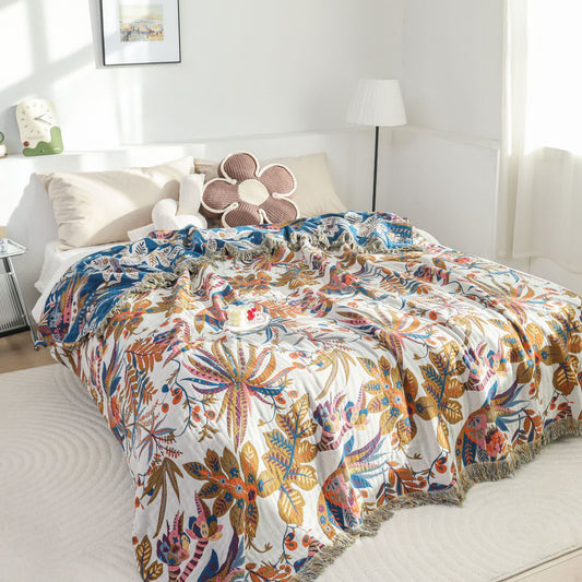 Couette légère en gaze de coton avec motif de feuilles rétro