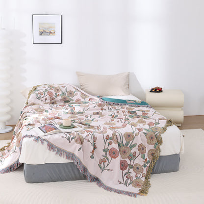 Couette légère en gaze de coton à imprimé floral et oiseaux