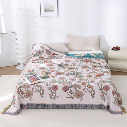 Couette légère en gaze de coton à imprimé floral et oiseaux