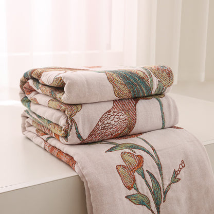 Couette légère en gaze de coton à imprimé floral et oiseaux