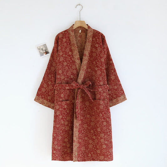 Peignoir en gaze de coton en kimono rose vintage