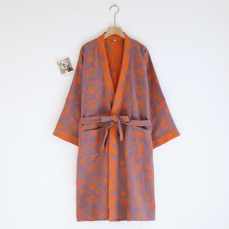 Peignoir kimono double épaisseur en gaze de coton