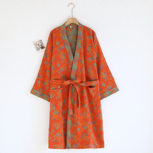 Peignoir kimono double épaisseur en gaze de coton