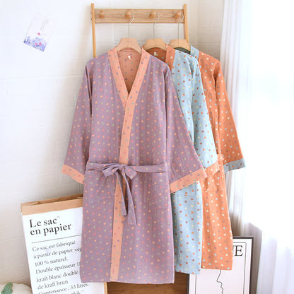 Peignoir kimono en gaze de coton à pois colorés