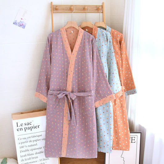 Peignoir kimono en gaze de coton à pois colorés