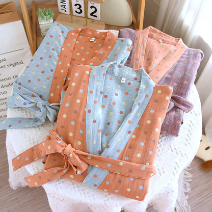 Peignoir kimono en gaze de coton à pois colorés