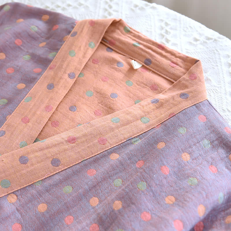 Peignoir kimono en gaze de coton à pois colorés