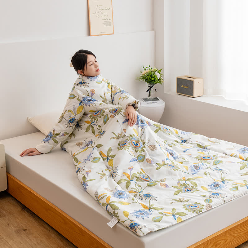 Couverture-oreiller portable avec motif floral et manches