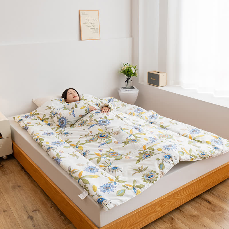 Couverture-oreiller portable avec motif floral et manches
