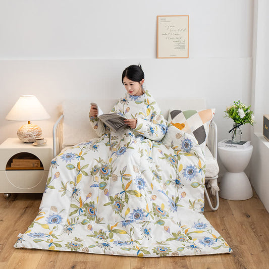 Couverture-oreiller portable avec motif floral et manches