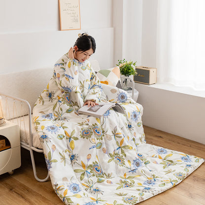 Couverture-oreiller portable avec motif floral et manches