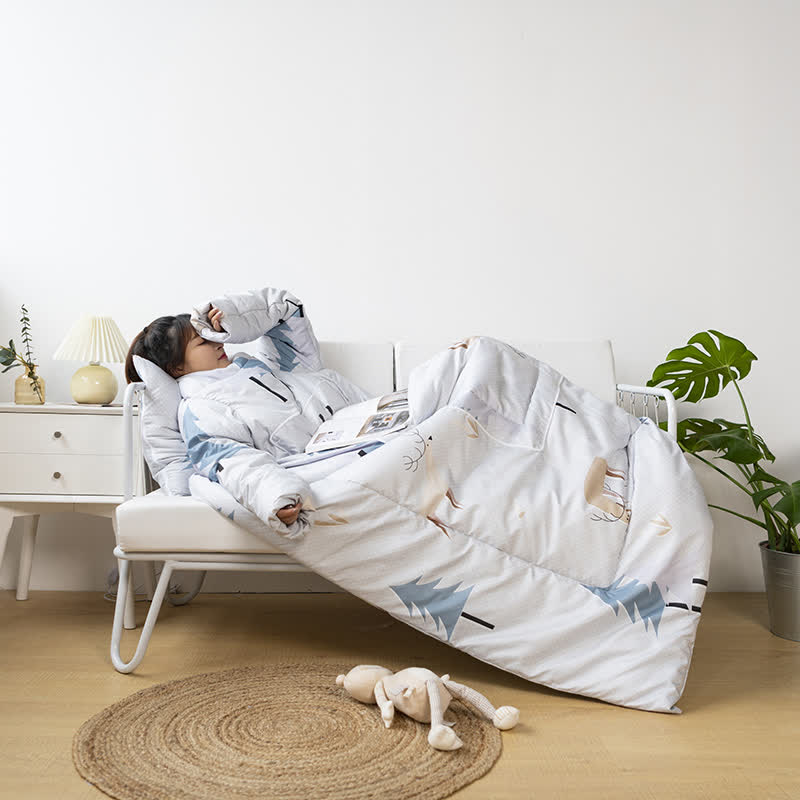 Couverture-oreiller fonctionnelle et portable avec manches
