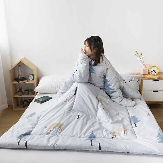 Couverture-oreiller fonctionnelle et portable avec manches